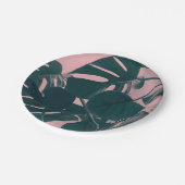 De Bladeren van Monstera op Roze Papieren Bordje (Gekanteld)