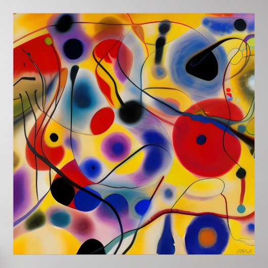 De Blauwe 10 Abstract Ontmoet Rode 6 Poster (Voorkant)