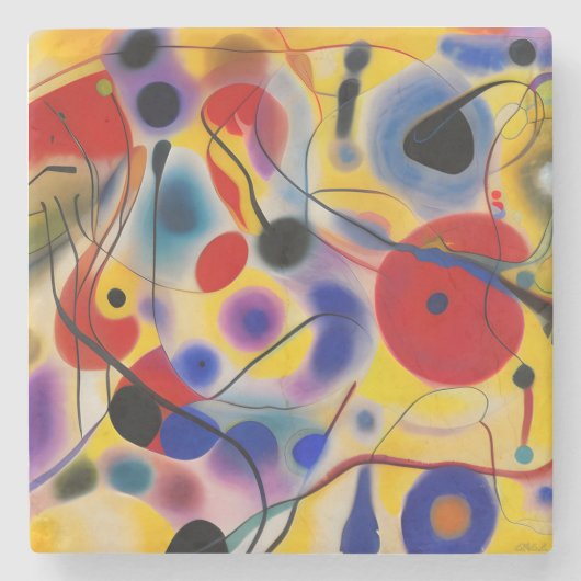 De Blauwe 10 Abstract Ontmoet Rode 6 Stenen Onderzetter (Voorkant)