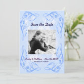 De blauwe Abstracte Rand sparen de Datum Vaste Kaa Save The Date (Staand voorkant)