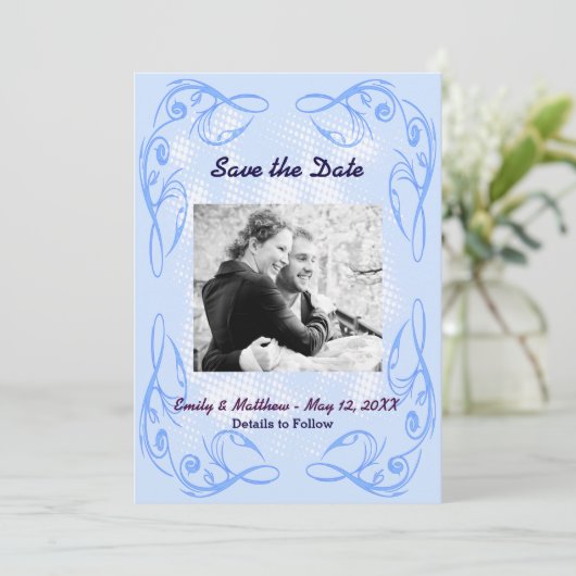 De blauwe Abstracte Rand sparen de Datum Vaste Kaa Save The Date (Staand voorkant)