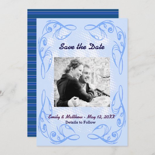 De blauwe Abstracte Rand sparen de Datum Vaste Kaa Save The Date (Voorkant / Achterkant)