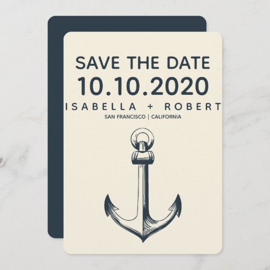 De blauwe anchor | Weddenschap Save the Date (Voorkant / Achterkant)