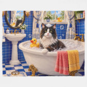 De Blauwe Badkat Fleece Deken (Voorkant (Horizontaal))