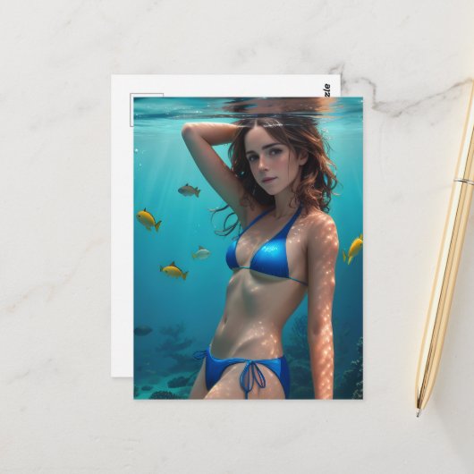 De Blauwe Bikini Dame Briefkaart (Voorkant / Achterkant in situ)