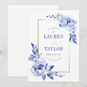 De blauwe Bloemen van de Waterverf sparen de Datum Save The Date (Voorkant / Achterkant)