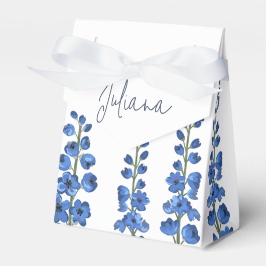 De blauwe bloemen van Delphinium Bedankdoosjes (Voorkant Zijde)