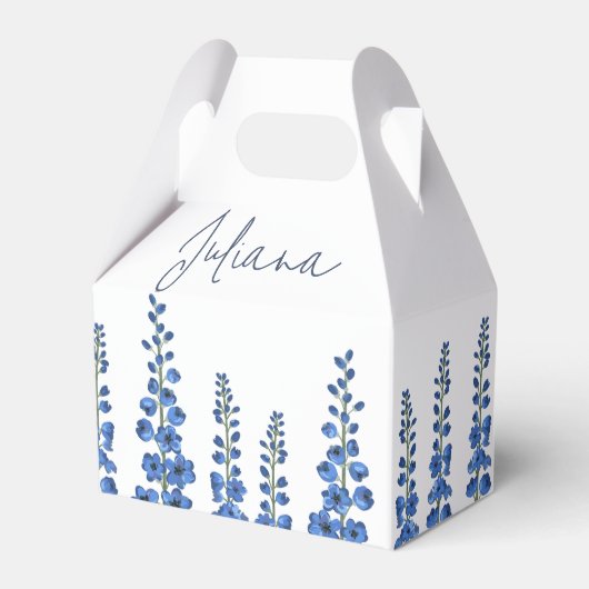 De blauwe bloemen van Delphinium Bedankdoosjes (Voorkant Zijde)