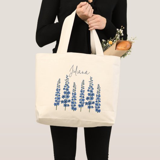 De blauwe bloemen van Delphinium Grote Tote Bag (Voorkant (product))