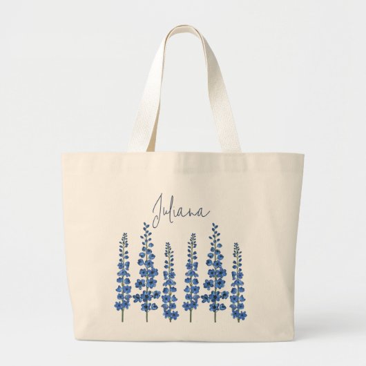 De blauwe bloemen van Delphinium Grote Tote Bag (Voorkant)