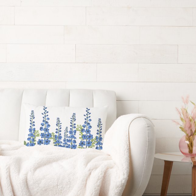 De blauwe bloemen van Delphinium Kussen (Bank)