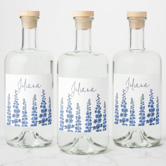 De blauwe bloemen van Delphinium Likeurfles Etiket (Flessen)