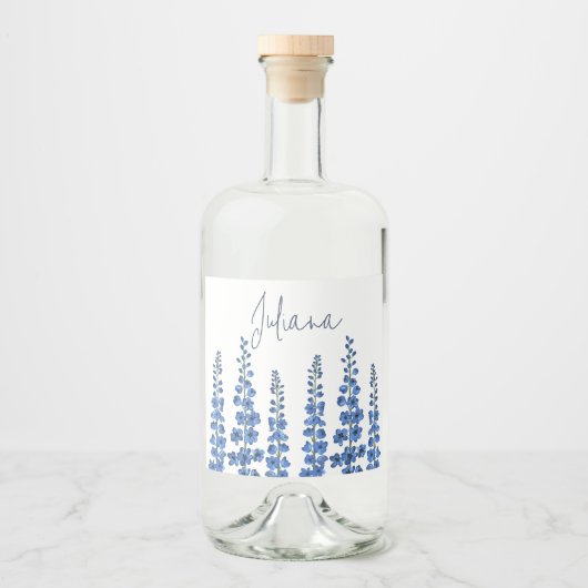 De blauwe bloemen van Delphinium Likeurfles Etiket (Voorkant)