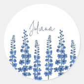 De blauwe bloemen van Delphinium Ronde Sticker (Voorkant)
