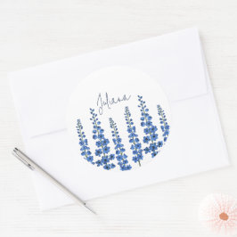 De blauwe bloemen van Delphinium Ronde Sticker