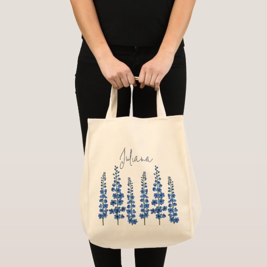 De blauwe bloemen van Delphinium Tote Bag (Voorkant (product))
