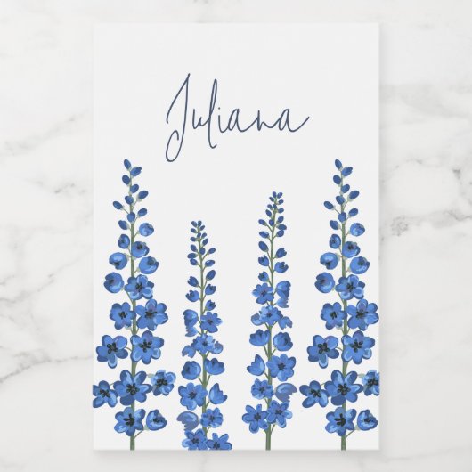 De blauwe bloemen van Delphinium Voedselcontainer Etiket (Enkel label)