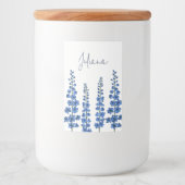 De blauwe bloemen van Delphinium Voedselcontainer Etiket (Voorkant)