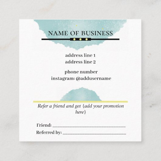 De blauwe borstelslag Verwijs een Kaart van de vri Vierkante Visitekaartje (Achterkant)