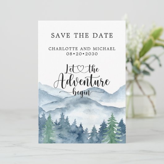 De blauwe Bosbergen van de Waterverf sparen de Dat Save The Date (Staand voorkant)