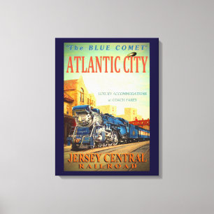 De blauwe Comet Train Wrapped Canvas afdrukken