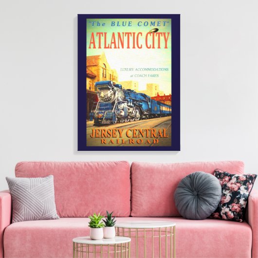 De blauwe Comet Train Wrapped Canvas afdrukken (Insitu (Woonkamer))