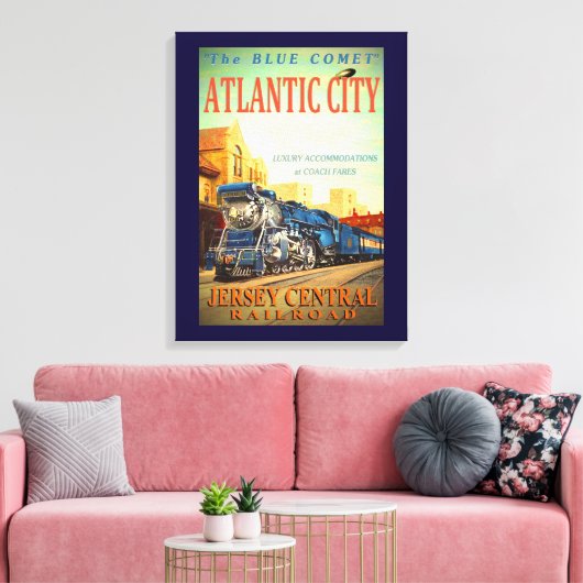 De blauwe Comet Train Wrapped Canvas afdrukken (Insitu (Woonkamer))