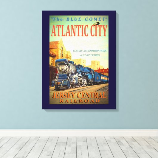 De blauwe Comet Train Wrapped Canvas afdrukken (Insitu (Houten vloer))