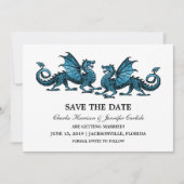 De blauwe Elegant Dragons sparen de Datum uitnodig Save The Date (Voorkant)