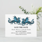 De blauwe Elegant Dragons sparen de Datum uitnodig Save The Date (Staand voorkant)