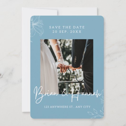 De blauwe Elegant Kader Lily grens sparen de Datum Save The Date (Voorkant)