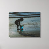 De blauwe emmer Silhoutte Beach Kinderen Canvas Afdruk (Voorkant)