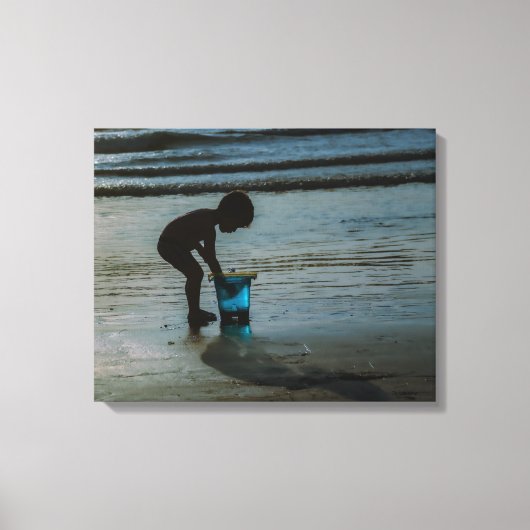 De blauwe emmer Silhoutte Beach Kinderen Canvas Afdruk (Voorkant)