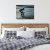 De blauwe emmer Silhoutte Beach Kinderen Canvas Afdruk (Insitu (Slaapkamer))