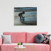 De blauwe emmer Silhoutte Beach Kinderen Canvas Afdruk (Insitu (Woonkamer))