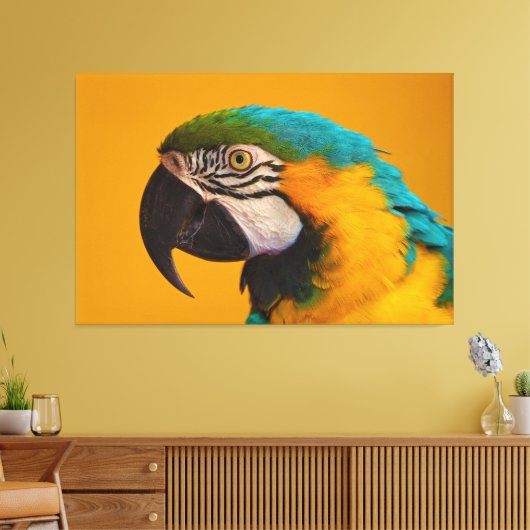 De blauwe en gele Macaw Ara Ararauna Parrot vogel Canvas Afdruk (Insitu (Woonkamer))
