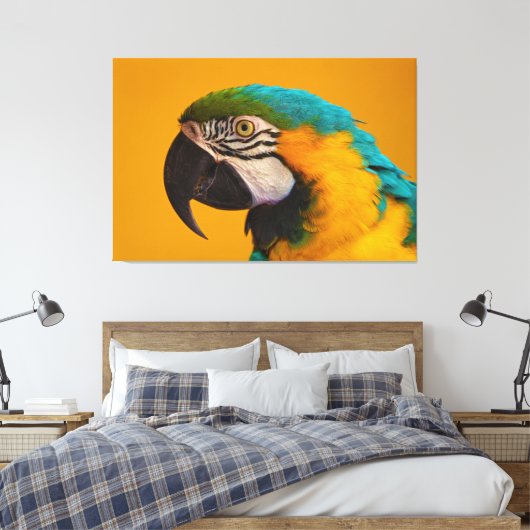De blauwe en gele Macaw Ara Ararauna Parrot vogel Canvas Afdruk (Insitu (Slaapkamer))