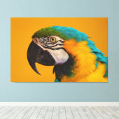 De blauwe en gele Macaw Ara Ararauna Parrot vogel Canvas Afdruk (Insitu (Houten vloer))