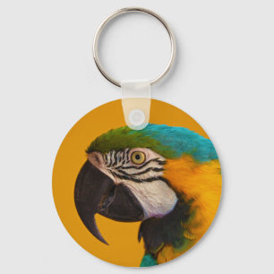 De blauwe en gele Macaw Ara Ararauna Parrot vogel Sleutelhanger