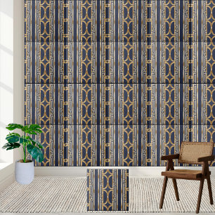 De Blauwe en Gouden Geometrische Griekse Sleutel T Tegeltje