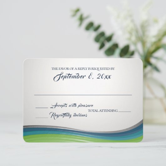 De Blauwe en Groene Reactie van de Staalgolf RSVP Kaartje (Staand voorkant)