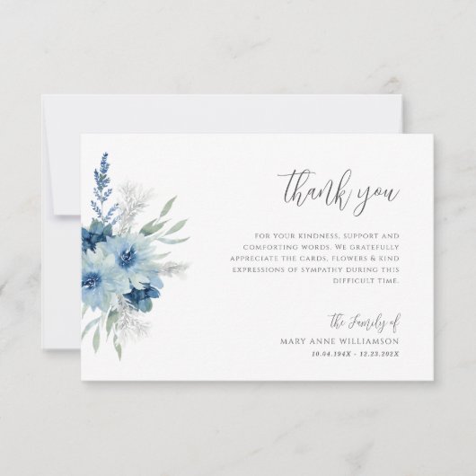 De blauwe en witte begrafenis dank je kaarten (Voorkant)