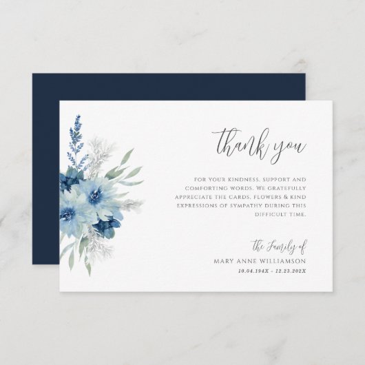 De blauwe en witte begrafenis dank je kaarten (Voorkant / Achterkant)