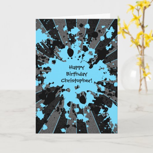 De blauwe Gelukkige Verjaardag van paintball Kaart (Gele Bloem)