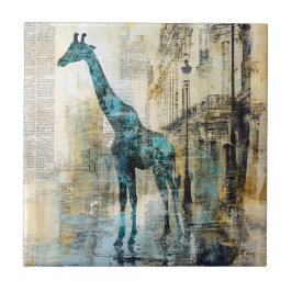 De Blauwe Giraffe in Parijs Keramische Tegels Tegeltje