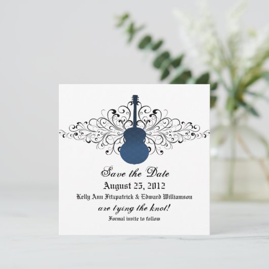 De blauwe gitaar bewaart de Datum uitnodigen Save The Date (Staand voorkant)