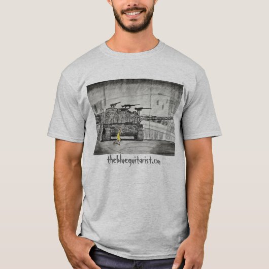 De blauwe gitarist "David & Goliath" T-Shirt (Voorkant)