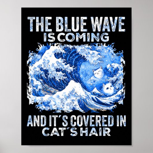 De blauwe golf komt bedekt met grappige kattenhare poster (Voorkant)