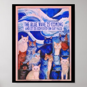 De blauwe golf komt eraan en is bedekt met Cat H Poster