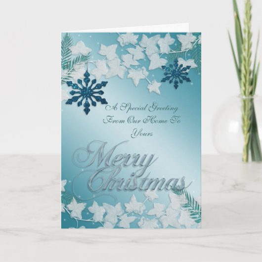 De blauwe Groet van Kerstmis van ons huis aan van Feestdagen Kaart (Voorkant)